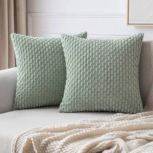 lot 50872 image: MIULEE Throw Pillow Covers Soft Corduroy Decorative Set of 2 Boho Striped Pillow Covers Pillowcases Farmhouse Home Decor for Couch Bed Sofa Living Room Spring 18x18 Inch Greyish Green