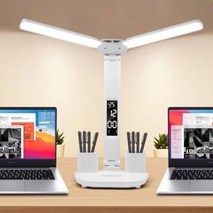 lot 50878 image: GNQJDC LED Desk Lamp Light with 2 Pen Holders, Time, Date, Temperature Display, Dimmable, 3 Color Modes, Touch Control, Foldable,Eye-Caring Table Lamp for Office Home Reading Study