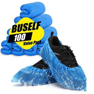 lot 50885 image: Buself Shoe Covers Disposable Non Slip - Pack of 100 (50 Pairs), Premium Waterproof and Recyclable Shoe Booties Covers for Indoors, Fits Up To 11 US Men and 13 US Women Size