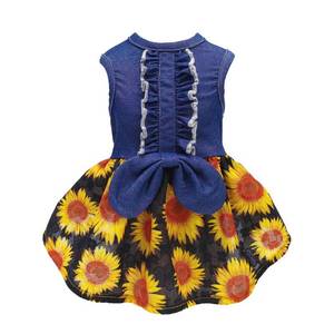 lot 50887 image: Fitwarm Sunflower Denim Dog Dress, Dog Clothes for Small Dogs Girl, Pet Cat Outfit, Blue, Black, Yellow, Red, Large