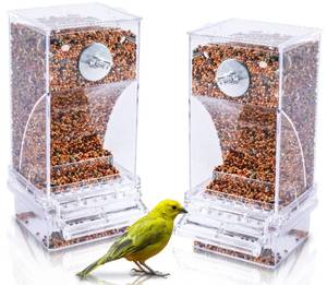 lot 50896 image: Hamiledyi No Mess Bird Cage Feeder 2Pack Automatic Parrot Seed Feeders with Perch Acrylic Transparent Seed Food Container Cage Accessories for Small and Medium Lovebirds Parakeets