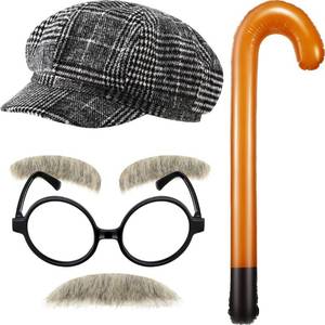 lot 50901 image: 100 Day of School Costume Old Man Costume for Kids Old Man Grandpa Costume Kit for Boys Baby 100th Day of School (Dark Grey Beret)