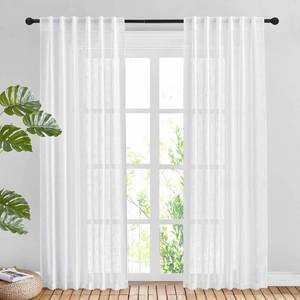lot 50905 image: NICETOWN White Linen Sheer Curtains 90 Length, Rod Pocket & Back Tab Window Treatments Semi Sheer Curtain Drapes Privacy with Light Through for Living RoomBedroom, 104 inch Length Total 2 Panels