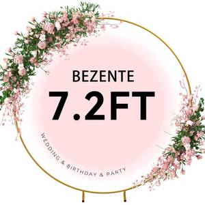 lot 50906 image: Bezente 7.2ft Round Backdrop Stand, Golden Metal Balloon Arch Stand, Stable Wedding Arch Circle Backdrop Stand Frame for Wedding Birthday Baby Shower Party Decoration