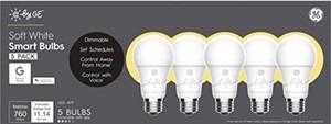lot 50907 image: 9.5W (60W Replacement) C by GE C-Life Soft White Smart Bulbs (5 LED A19 Light Bulbs)