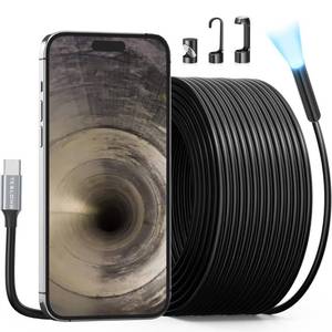 lot 50912 image: 50FT Sewer Camera, Teslong USB C Drain Plumbing Snake Borescope Inspection Camera with 8 LEDs, 50 ft Flexible Waterproof Endoscope Fiber Optic Scope Cam Compatible with iPhone 15, Android Phone