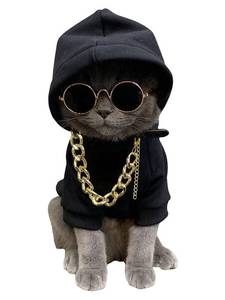 lot 50918 image: QWINEE 3Pcs Dog Hoodie Cat Apparel Dog Custume Set with Necklace and Sunglasses Pet Clothes for Puppy Small Medium Dogs Cats Multicolor XXL