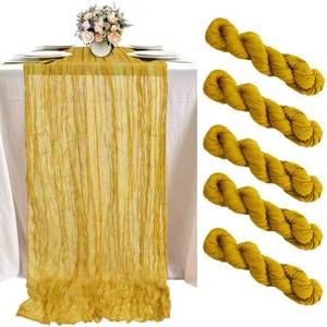 lot 50920 image: FUHSY 5 Pack 10FT Cheese Clothes Table Runners for Weddings Gold Cheesecloth Gauze Linen 35x120 Inch Romantic Rustic Dining Table Runner for Indoor Outdoor Table Centerpieces Party Table Cloth Runner
