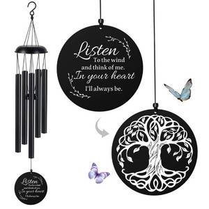 lot 50929 image: Sympathy Wind Chimes for Loss of Loved One, Memorial Windchimes for Lost Father Mother, Remembrance Bereavement Gift with Card, in Memory of Dad Mom Metal Funeral Decor for Garden Outdoor (39�� Black)