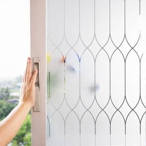 lot 50931 image: Privacy Window Film Decoration, Heat Control Window Tint for Home, Static Cling Glass Door Coverings Window Sticker Removable Non-Adhesive UV Blocking, Frosted Film wClear Morocco Lines, 17.7x118