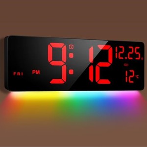 lot 50939 image: 2024 New 16.5 Large Digital Wall Clock with 7 Color Changing Night Lights, Auto Dimmer Digital Wall Clock Large Display with Remote, Date, Temperature, DST, Clear Read Digital Clock Large Display