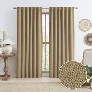 lot 50947 image: KEQIAOSUOCAI 90 Inch Burlap Natural Farmhouse Curtains Panels, Full Blackout Thermal Insulated Sound Proof Country Rustic Window Drapes for Living Room 2 Panels, W50 x L90 Inch, Tan Brown