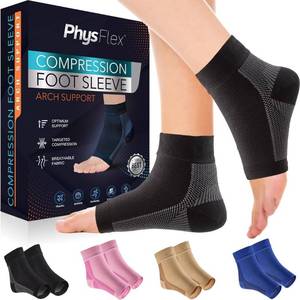 lot 50973 image: PhysFlex Compression Socks for Plantar Fasciitis, Achilles Tendonitis Relief - (1 Pair) Ankle Compression Sleeve for Heel Spurs, Foot Swelling & Fatigue - Arch Support Brace for Everyday Use