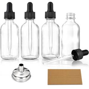 lot 50980 image: AOZITA Set of 4, 1 oz Clear Eye Dropper Bottles with 1 Stainless Steel Funnels & 4 Labels - Black Caps 30ml Thick Glass Tincture Bottles - Leakproof Essential Oils Bottle for Storage and Travel