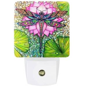 lot 50983 image: Dragonfly And lotus flower Plug-in LED Night Light,Smart Auto Dusk to Dawn Sensor Nightlights Plug into Wall,White Energy Efficient Night light for Kids Bedroom,Bathroom,Kitchen,Stairs,Hallway