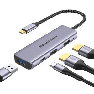 lot 50984 image: Dual HDMI Adapter for 2 Monitors, Newmight 4 in 1 USB C to Dual HDMI Adapter 4K30Hz with 100W PD Charging, USB-A Port, HDMI Adapter for Dual Monitors for MacBook Pro Air, HP, Dell, iPhone 15 Series