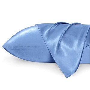 lot 50990 image: Bedsure Satin Pillowcase Standard Set of 2 - Sky Blue Silky Pillow Cases for Hair and Skin 20x26 Inches, Pillow Covers with Envelope Closure, Similar to Silk Pillow Cases, Gifts for Women Men