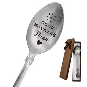 lot 51009 image: Good Morning Nana Spoon Funny Stainless Steel Engraved Spoon, Retro Matte Long Handle Coffee Tea Spoon Dessert Ice Cream Spoon for Nana Grandma Birthday Mothers Day Christmas Spoon Gifts