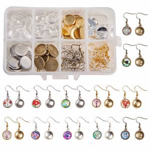 lot 51032 image: SUNNYCLUE 1 Box DIY 20 Pairs Cabochon Earrings Making Kit 40pcs Earring Bezel Earring Settings with 40pcs 12mm Clear Glass Cabochons, Earring Hooks(Dangle Earrings, 4 Color)