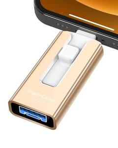 lot 51043 image: GNASEET 256GB USB Flash Drive for Phone and Pad, Photo Stick High Speed External USB Thumb Drives Photo Storage Memory Stick for Save More Photos and Videos (Gold, 256GB)