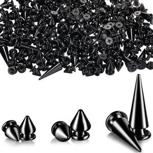 lot 51044 image: 170 Pieces Multiple Sizes Cone Spikes Screwback Studs Rivets Large Medium Small Metal Tree Spikes Studs for Punk Style Clothing Accessories DIY Craft Decoration (Black)