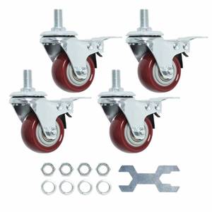 lot 51049 image: Finnhomy Swivel Caster Wheels 2 Inch Heavy Duty Threaded Stem Casters 12-13 x 1 with Brake Set of 4 Premium Polyurethane Wheels PU Load Bearing 800 Lbs Anti-wear Smooth Casters, Red