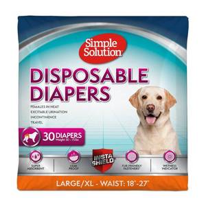 lot 51066 image: Simple Solution True Fit Disposable Dog Diapers for Female Dogs - Super Absorbent with Wetness Indicator - LXL (Waist 18-27in) - 30 Count