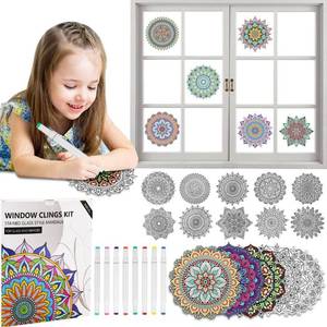 lot 51072 image: HWPRATO Color Your Own Stained Glass Mandala Window Clings for Kids Mandala Coloring Crafts DIY Kit, Suncatchers Sticker with Markers for Adults Kids Ideal Gift for Beginners Women - Window Stickers 1
