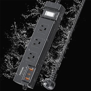 lot 51073 image: Outdoor Power Strip Weatherproof, Extension Cord Shockproof Outlet Extender, Waterproof Surge Protector 3 Wide Outlets USB Fast Charging 1875W Overload Protection Kitchen Patio Christmas Lights 10ft
