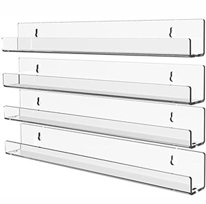 lot 51074 image: Cq acrylic 4 Pack Acrylic Clear Floating Bookshelf for Kids Room,15 Invisible Wall Mounted Hanging Book Shelves,U Modern Picture Ledge Display Toy Storage Vinyl Record Wall Shelf,Clear