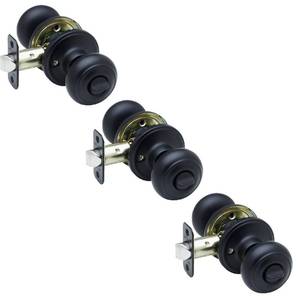 lot 51076 image: Copper Creek Matte Black Door Knobs - Round Colonial Knob with Privacy Locking Function for Home Improvement, 3 Pack - Fits All Standard Doors - Locking Door Knob for Bedroom and Bathroom Use