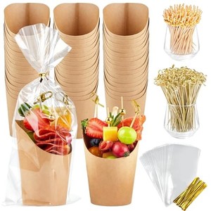 lot 51080 image: ZORRITA 50 Sets 14 oz Charcuterie Cups with Sticks, Individual Kraft Paper Charcuterie Boxes Disposable Snack Serving Cups for Fruits Appetizers (50 Cups  200 Cocktail Picks  50 Bags)