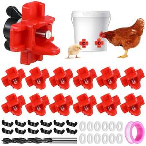 lot 51091 image: Dreyoo 12 Pcs Horizontal Chicken Waterer Nipples, Automatic Poultry Nipple Waterer with Drill Bits for Bucket Chicken Feeders, Non Leak Chicken Waterer Kit for Chicken Coop Outdoor