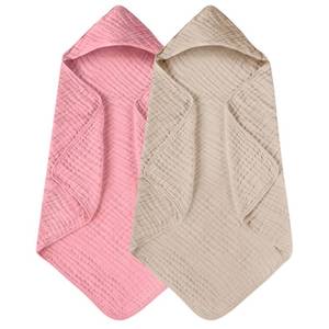 lot 51102 image: Yoofoss Hooded Baby Towels for Newborn 2 Pack 100% Muslin Cotton Baby Bath Towel with Hood for Babies, Infant, Toddler and Kids, Large 32x32Inch, Soft and Absorbent Newborn Essential