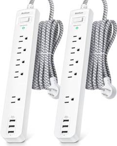 lot 51107 image: Surge Protector Power Strip - 10 FT Long Extension Cord with 5 Widely AC Outlets 3 USB Ports, Flat Plug with Overload Surge Protection for Home, Office, Dorm Essentials (2 Pack)