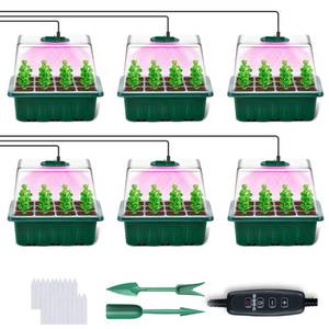 lot 51109 image: YAUNGEL Seed Starter Tray with Grow Light, 6 Pack Seed Starter Kit with Timing Controller Adjustable Brightness, Thicken Seedling Starter Trays with Humidity Domes Heightened Lids, Gift Box