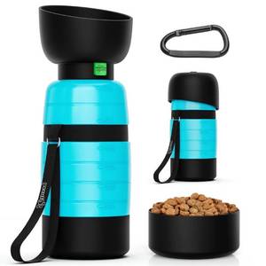lot 51117 image: Pecute Upgraded 22 oz Dog Water Bottle with 5 oz Food Container, Portable Dog Travel Water Bottle Dispenser, Leakproof, BPA Free, Lightweight, Pet Water Bottle Bowl for Outdoor Walking Hiking Camping