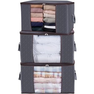 lot 51120 image: Lifewit Large Capacity Clothes Storage Bag Organizer with Reinforced Handle Thick Fabric for Comforters, Blankets, Bedding, Foldable with Sturdy Zipper, Clear Window, 3 Pack, 90L, Grey