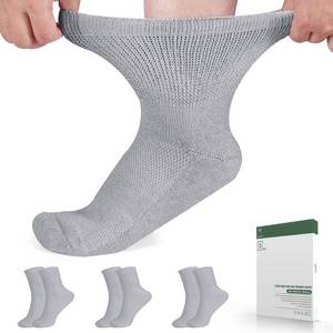 lot 51121 image: Bulinlulu Diabetic Socks for Women Men,3 Pairs Ankle Non Binding Diabetic Socks with Seamless Toe for Men Women 6-9 9-12(Grey-Large)