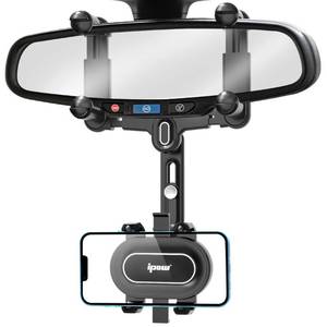 lot 51140 image: IPOW Large Rearview Mirror Phone Holder for Car 360°Rotatable and Retractable, 2023 Upgraded Four Corners Fixed Anti-Shake Multifunctional Design for All Phones and All Car Rearview Mirror with Button
