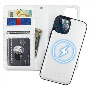 lot 51141 image: Bocasal for iPhone 1212 Pro Wallet Case Compatible with MagSafe Wireless Charging, RFID Blocking Magnetic Leather Case with Card Slots Holder Kickstand Detachable Wrist Strap 6.1 Inch (White)