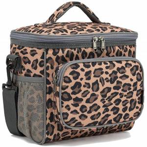 lot 51153 image: FlowFly Insulated Reusable Lunch Bag Adult Large Lunch Box for Women and Men with Adjustable Shoulder Strap,Front Zipper Pocket and Dual Large Mesh Side Pockets,Leopard