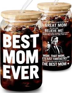 lot 51175 image: KEDRIAN Best Mom Ever Glass Cup 16oz, Funny Mom Gifts, Coffee Glass Funny Mothers Day Gifts From Daughters & Sons, Birthday, Christmas, Gift Ready