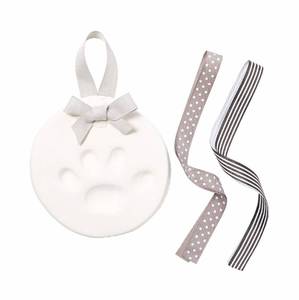 lot 51179 image: Pearhead Pet Paw Print Keepsake Kit - DIY Hanging Clay Keepsake for Dogs & Cats, Easy Air-Dry Clay, No-Mess, Perfect for New Pet Owners and Memorial, Personalized Pawprint Gift, Gray Ribbons