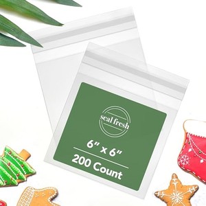 lot 51182 image: Seal Fresh Cellophane Bags - 6 x 6 (200 Count) - Clear Plastic Resealable Self Sealing Cellophane Bag - Cellophane Treat Bags, Cookie Bags for Packaging, Candy Bags, Cello Bags, Pastry Bags