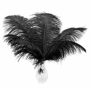 lot 51184 image: 24pcs Natural Black Ostrich Feathers 10-12inch (25-30cm) for Wedding Party Centerpieces,Flower Arrangement and Home Decoration.