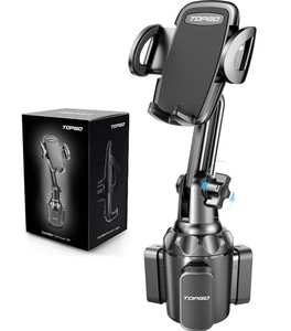 lot 51188 image: TOPGO Cup Phone Holder for Car, No Shaking & Stable & Adjustable Pole Car Cup Holder Phone Mount, Cell Phone Cradle for iPhone 14 and More Smart Phone - Black