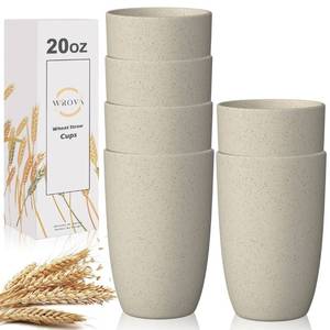 lot 51195 image: Wrova Wheat Straw Cups 6 PCS Good Alternative to Plastic Reusable Cups 20 oz Unbreakable Drinking Cup Reusable Dishwasher Safe Water Plastic Glasses Beige