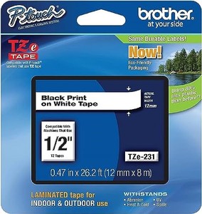 lot 51197 image: Brother Tape, Laminated Black on White, 12mm (TZe231)