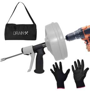 lot 52804 image: DrainX SPINFEED 50 Foot Drum Auger  Use Manually or Drill Powered - Auto Extend and Retract Plumbing Snake  Work Gloves and Storage Bag Included